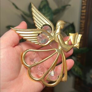 VTG 24k Gold Plated Brass Austrian Crystal Angel Suncatcher Window Ornament